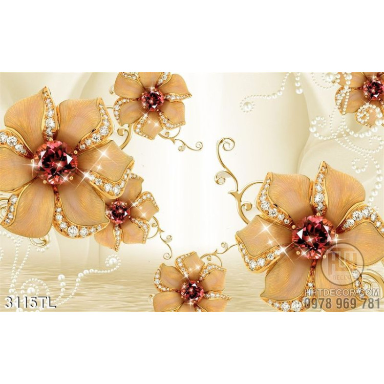 Tranh lụa 3D hoa ngọc trai trang trí tường đẹp