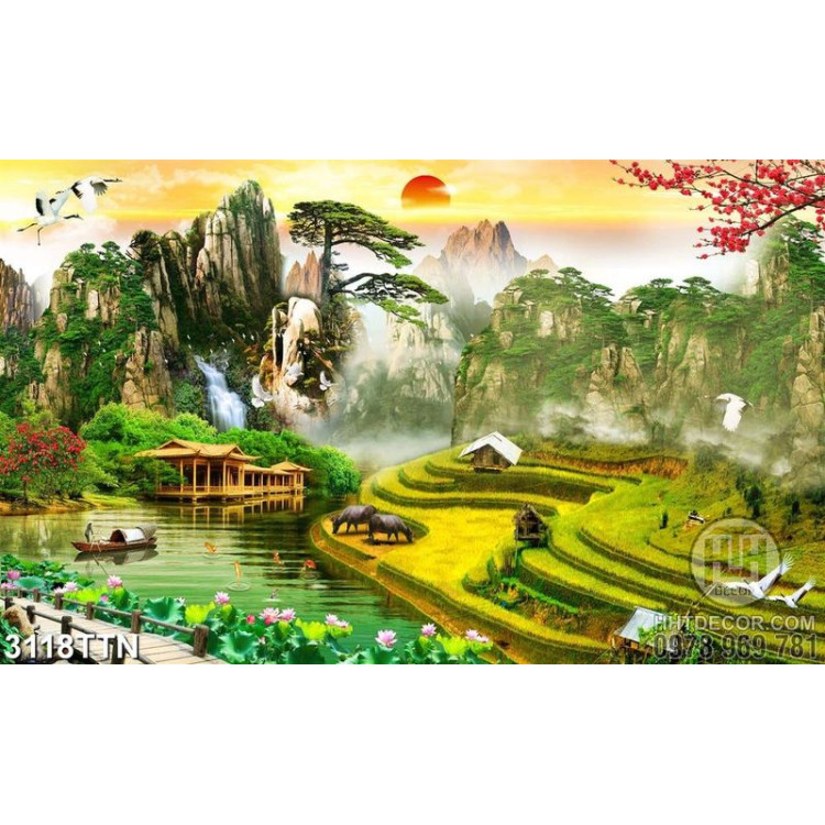 Tranh phong thủy ruộng bậc thang đẹp