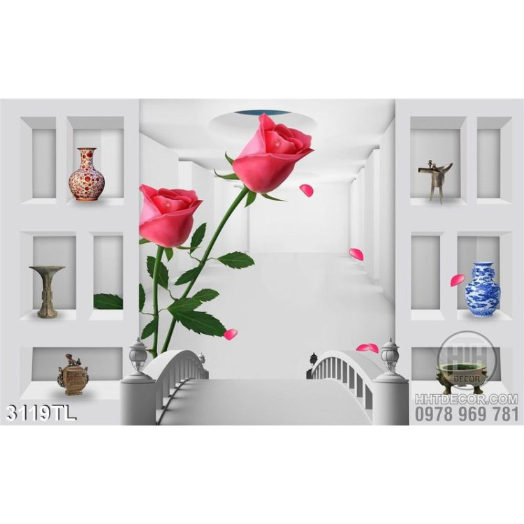 Tranh lụa 3D hoa hồng trang trí phòng ngủ