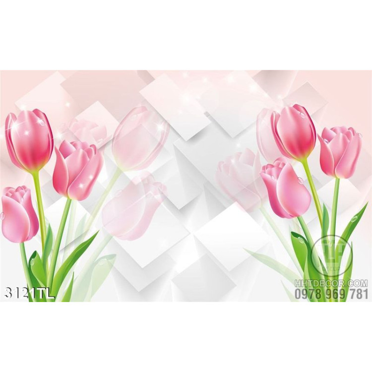 Tranh 3D hoa tulip trang trí phòng ngủ