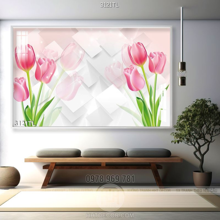 Tranh 3D hoa tulip trang trí phòng ngủ