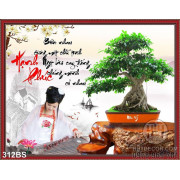 Tranh bonsai và cô gái