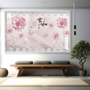 Tranh 3D hoa hồng thư pháp trang trí phòng khách