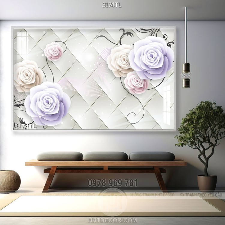 Tranh 3D hoa hồng trang trí phòng ngủ