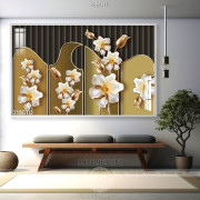 Tranh 3D điêu khắc hoa bằng vàng trang trí phòng khách