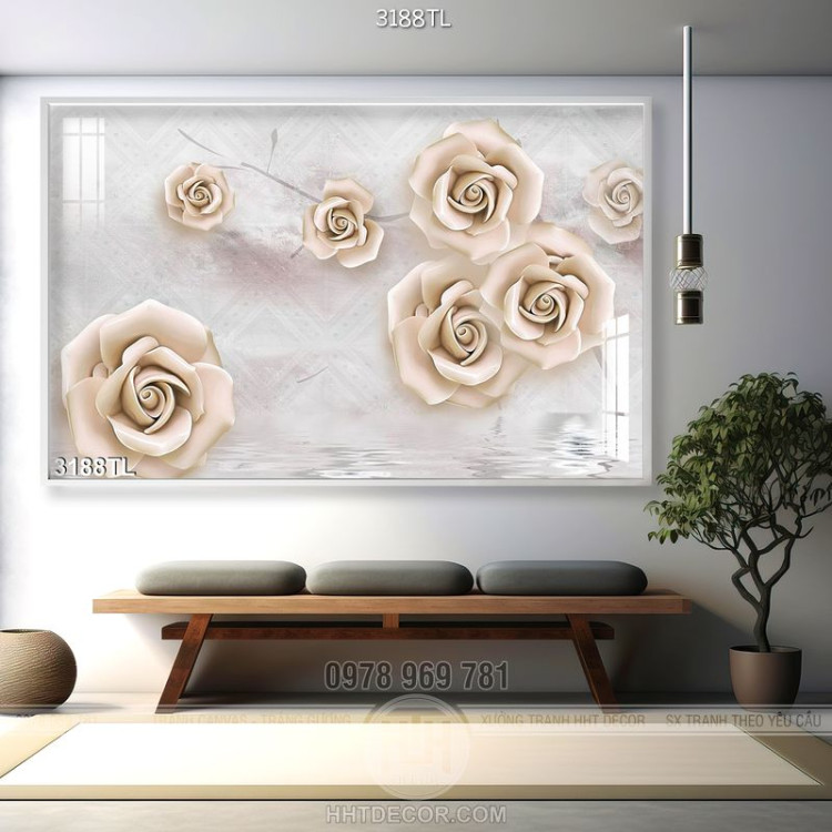 Tranh lụa 3D hoa hồng trang trí treo tường đẹp nhất