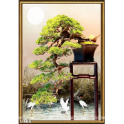 Tranh bonsai nhật bản nghệ thuật  và chim hạc