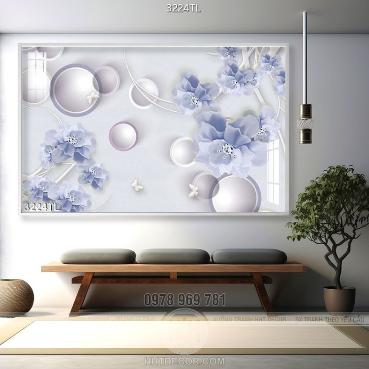 Tranh 3D hoa trang trí tường phòng khách đẹp nhất