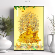 Tranh decor cây tiền vàng và Phật Di Lặc psd
