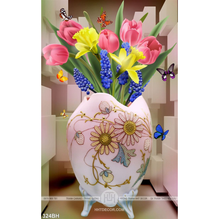 Tranh bình hoa nghệ thuật vẽ ấn tượng hoa tulip