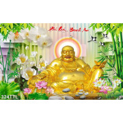 Tranh thư pháp tượng Phật Di Lặc vàng decor đẹp