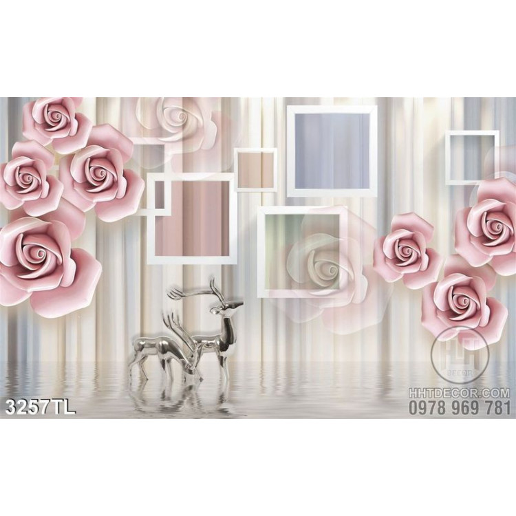 Tranh 3D hoa hồng trang trí tường đẹp