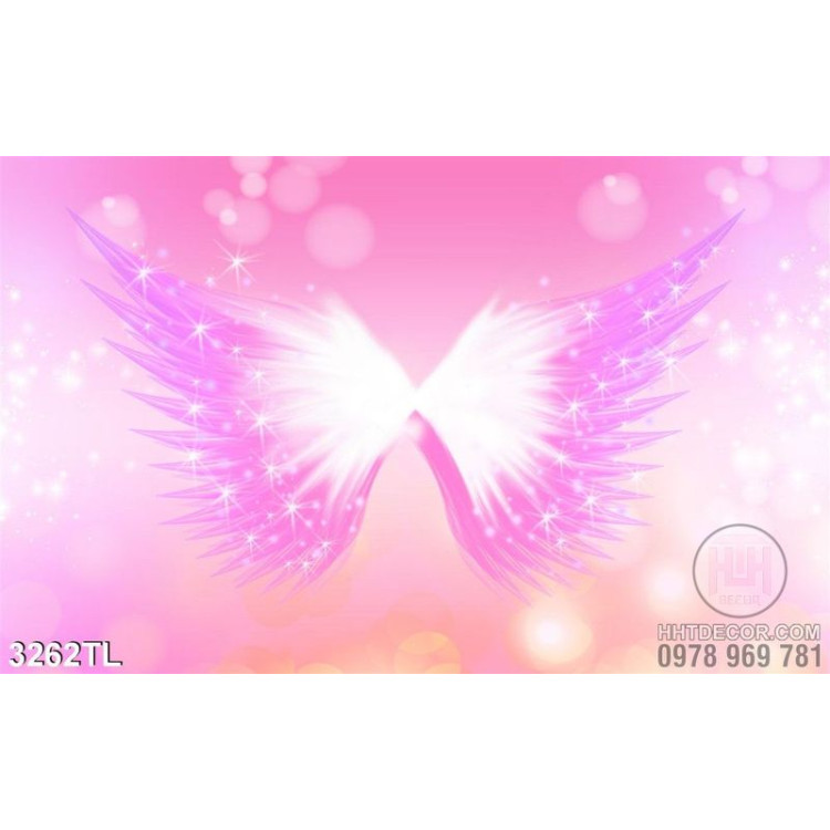 Tranh 3D đôi cánh thiên thần màu hồng