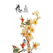 Tranh thư pháp in canvas chim vẹt và hoa mộc lan