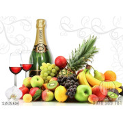 Tranh rượu sâm panh và trái cây in kính bếp 