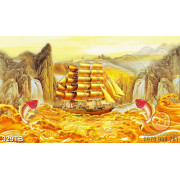 Tranh ghép kim tiền thuyền vược thác nước vàng đẹp nhất 