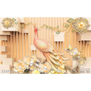 Tranh 3D chim công và hoa bằng vàng đẹp nhất