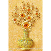 Tranh chậu hoa 3d wall mạ vàng hoa hồng