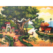 Trang làng quê Việt Nam sơn dầu treo tường
