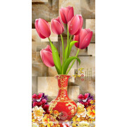 Tranh bình hoa cổ màu đỏ và hoa tulip