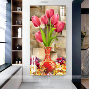 Tranh bình hoa cổ màu đỏ và hoa tulip