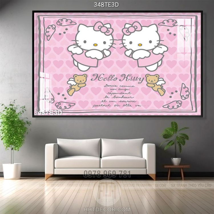 Tranh hello kitty màu hồng