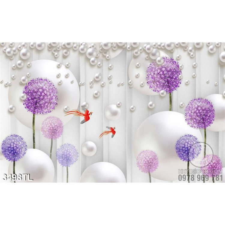 Tranh 3D ngọc trai và hoa trang trí phòng ngủ