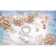 Tranh 3D hoa hồng kim cương và chim thiên nga