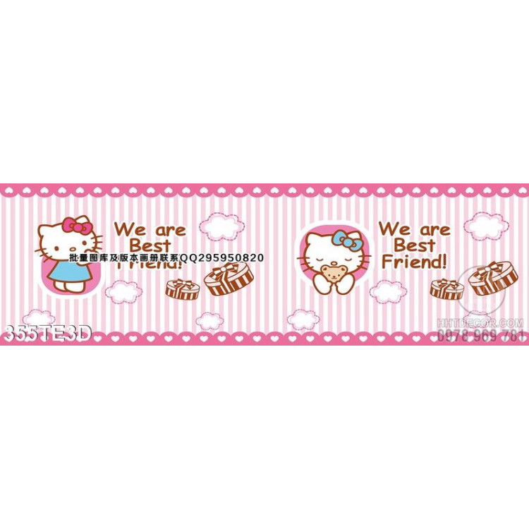 Tranh in tường trẻ em hình Hello kitty hồng psd