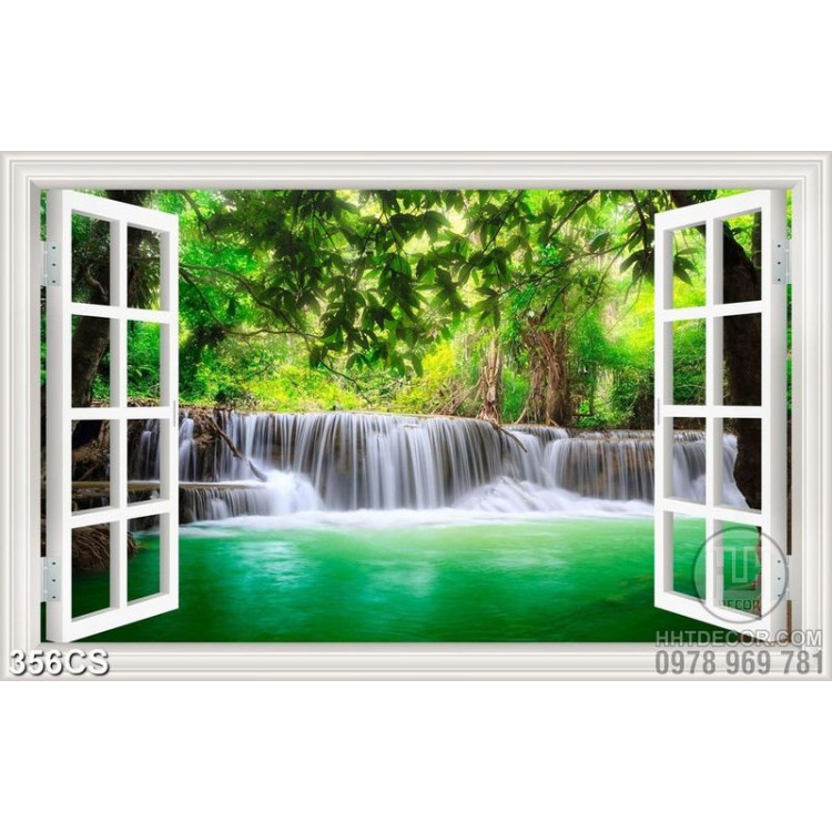 Tranh trang trí tường thác nước và ô cửa sổ file psd