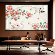 Tranh 3D thư pháp hoa hồng và thiên nga trang trí phòng khách