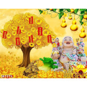 Tranh tượng Phật Di Lặc và cây tiền vàng nghệ thuật psd