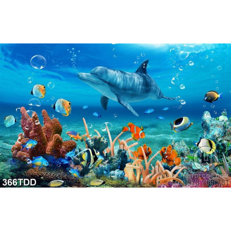 File tranh psd san hô và cá heo 