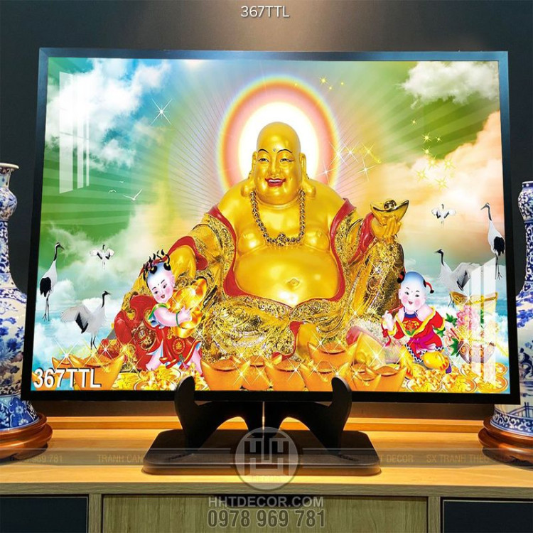 Tranh in 3D Phật Di Lặc và tiền vàng nghệ thuật