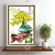  Chậu bonsai 3d wall hoa mai và ấm trà
