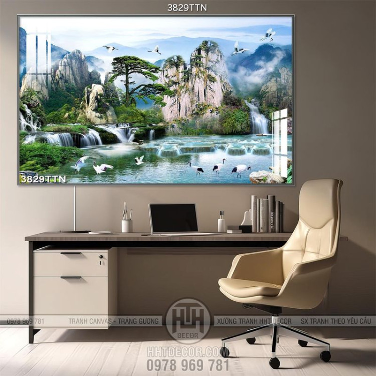 Tranh sơn thủy hữu tình những ngọn núi phủ đầy sương in canvas