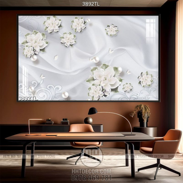 Tranh lụa hoa lan ngọc trắng 5D