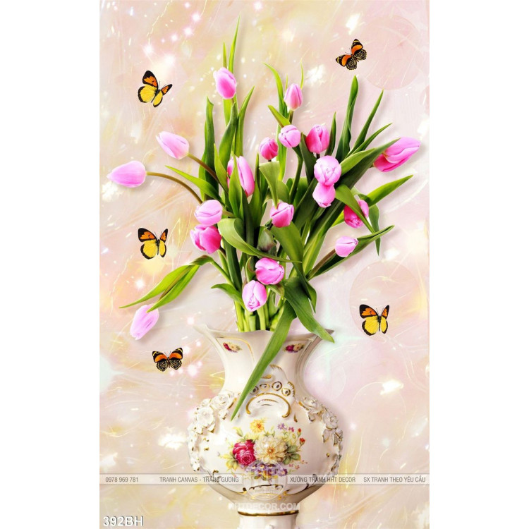 Tranh bình hoa giả ngọc và hoa tulip