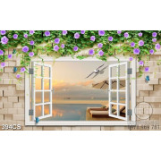 Tranh 3D hoa bên khung cửa sổ in uv 