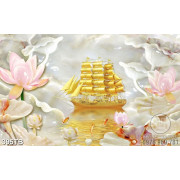 Tranh giả ngọc thuyền vàng và hoa sen file gốc 
