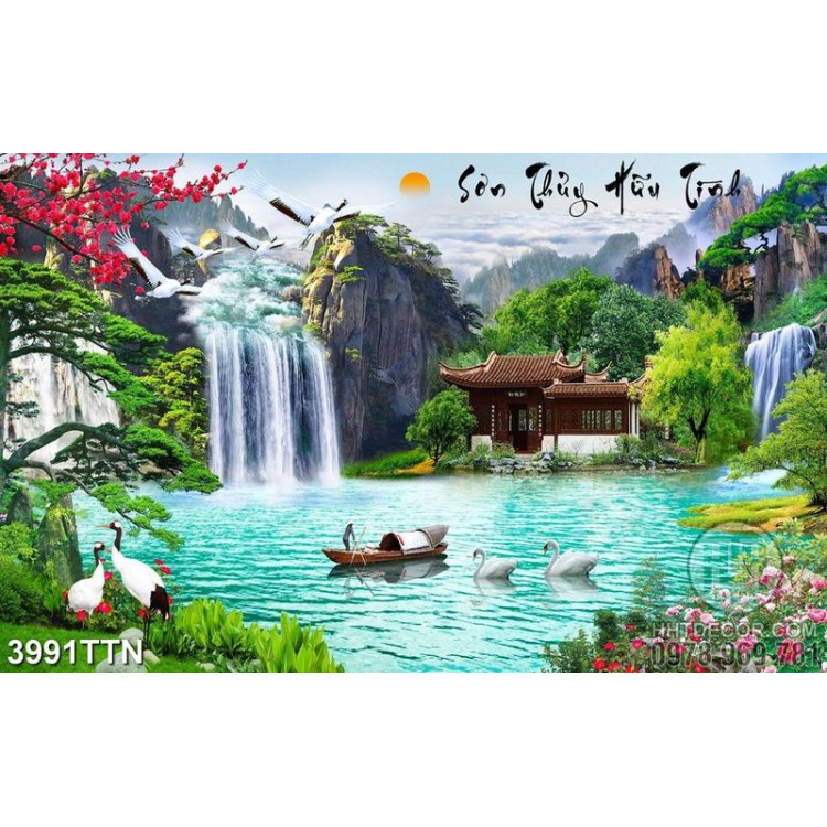 Tranh thiên nhiên giao hòa in canvas con sông trong khu rừng