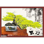  Chậu bonsai hoa mai nghệ thuật và gấu trúc