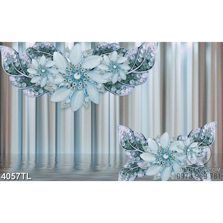 Tranh in wall hoa trang sức xanh 6D