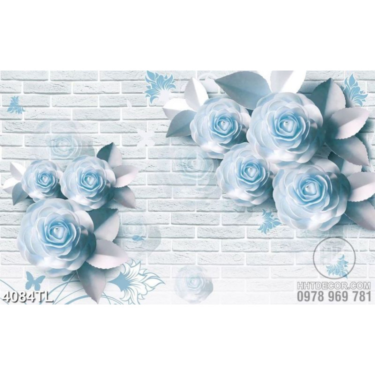 Tranh hoa hồng xanh in tường