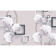 Tranh hoa hồng trắng trang trí dây ngọc trai