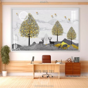 Tranh3D hươu và cây décor