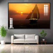 Tranh trang trí tường thuyền buồm trôi trên biển nghệ thuật  