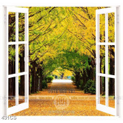 Tranh phong cảnh mùa thu và cây lá vàng bên khung cửa đẹp nhất 