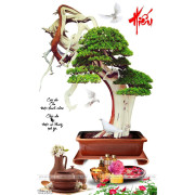 Tranh chậu bonsai nghệ thuật treo tường bên chữ Hiếu in 3d