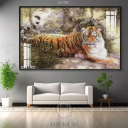 Tranh in canvas hổ nằm trong rừng xanh